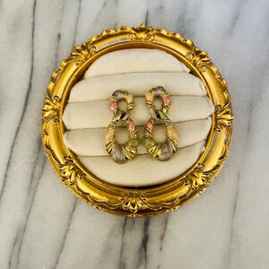 1980s Vintage Enamel Earrings | Multi-Color Drop‎ | Gold Tone Dangle